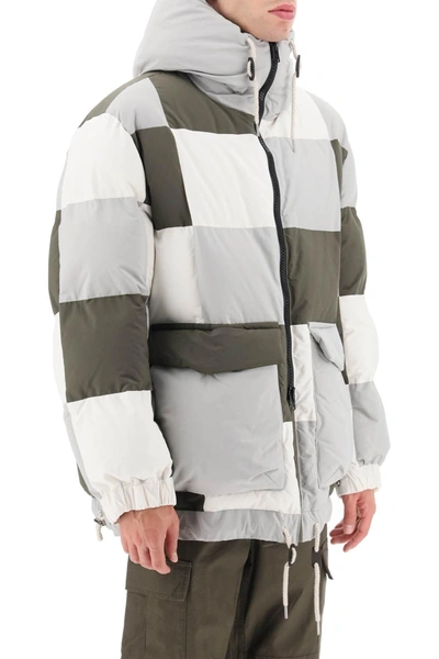 Shop Sacai Hooded Puffer Jacket With Checkerboard Pattern