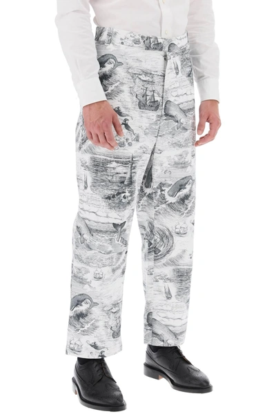 Shop Thom Browne Cropped Pants With 'nautical Toile' Motif