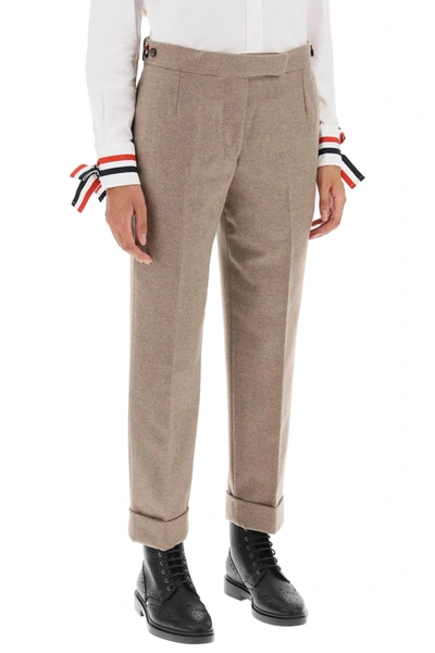 Shop Thom Browne Cropped Wool Flannel Pants