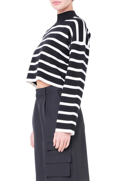 Grey Lab Stripe Turtleneck Crop Sweater In Black/ White