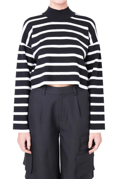 Grey Lab Stripe Turtleneck Crop Sweater In Black/ White