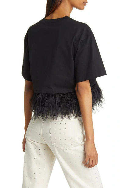 Shop Frame Ostrich Feather Trim Crop T-shirt In Noir