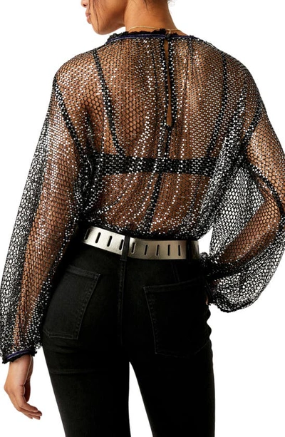 Shop Free People Sparks Fly Sheer Sequin Top In Black Combo