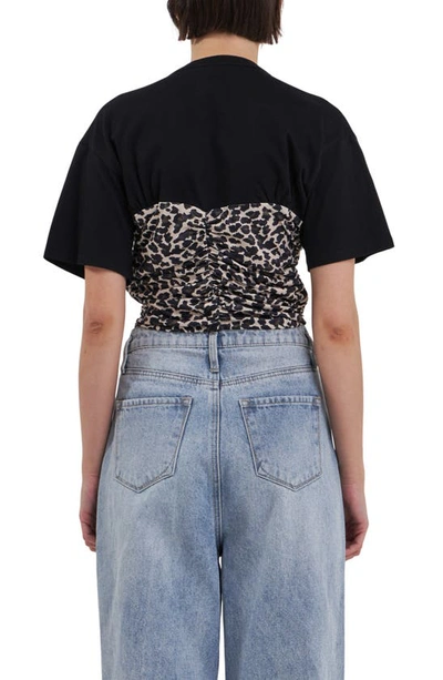 Shop Grey Lab Leopard Smocked Crop T-shirt In Black Multi