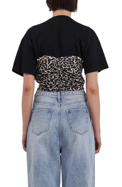 Grey Lab Leopard Smocked Crop T-shirt In Black Multi