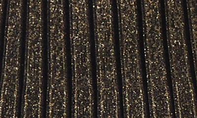 Shop Ming Wang Shimmer Stripe Tie Neck Metallic Sweater Dress In Black/ Gold