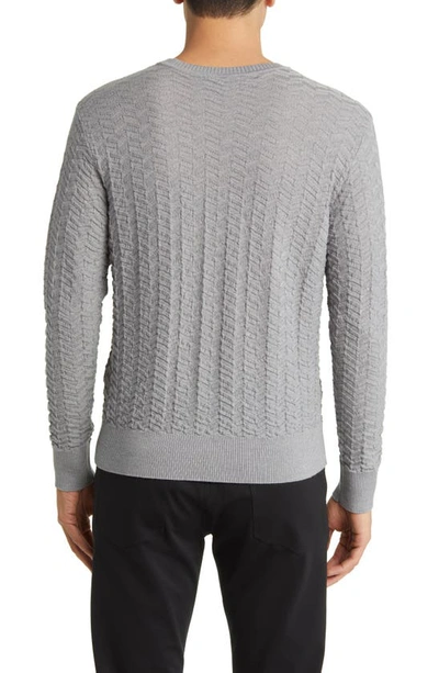 Shop Emporio Armani Chevron Textured Wool Crewneck Sweater In Grey
