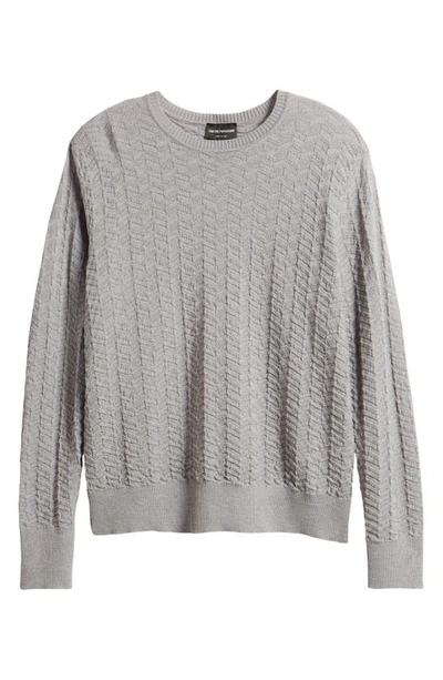 Shop Emporio Armani Chevron Textured Wool Crewneck Sweater In Grey