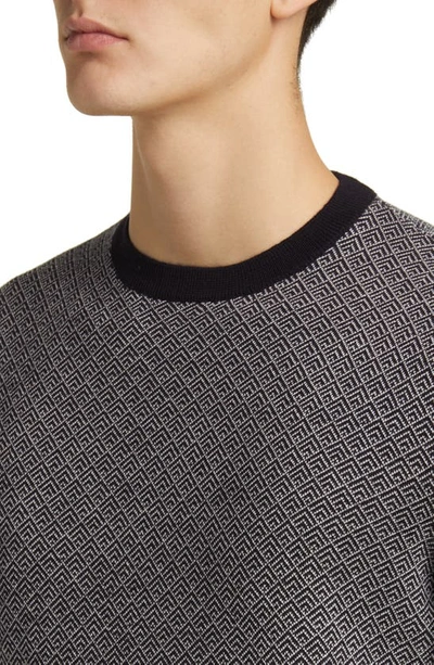 Shop Emporio Armani Geometric Jacquard Virgin Wool Sweater In Solid Blue Navy