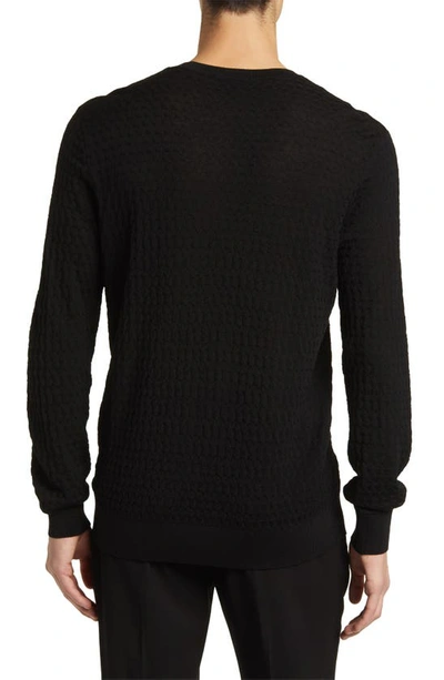 Shop Emporio Armani Textured Virgin Wool Crewneck Sweater In Solid Black