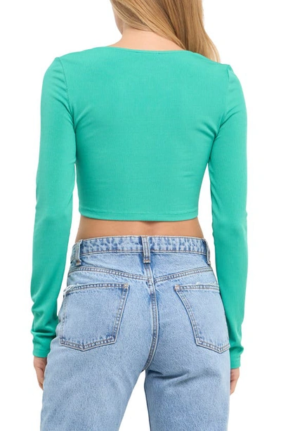 Grey Lab Front Twist Cropped Long Sleeve Top In Teal