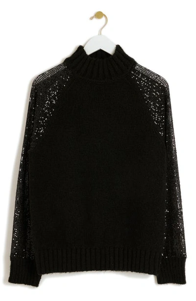 Shop River Island Sequin Sleeve Sweater In Black