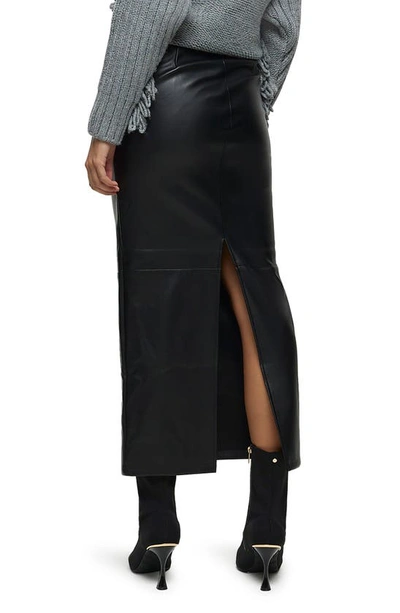 Shop River Island Faux Leather Belted Midi Skirt In Black