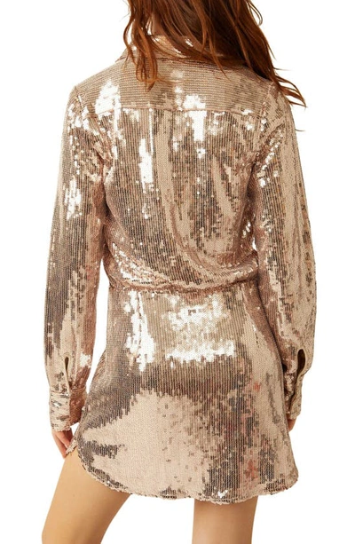 Shop Free People Sophie Sequin Long Sleeve Shirtdress In Champagne