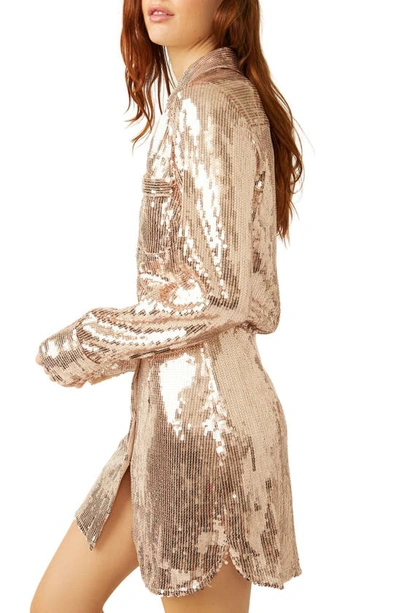 Shop Free People Sophie Sequin Long Sleeve Shirtdress In Champagne