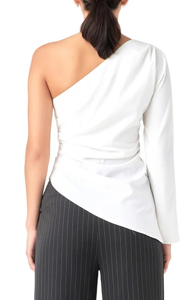 Grey Lab Gathered One-shoulder Asymmetric Top In Ivory