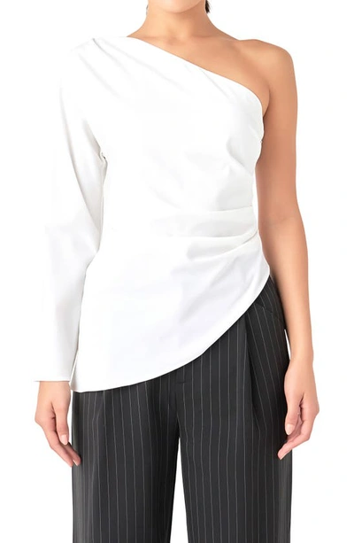 Grey Lab Gathered One-shoulder Asymmetric Top In Ivory