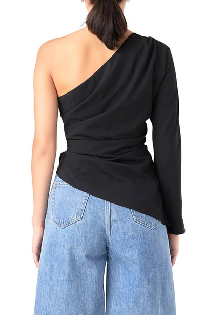 Grey Lab Gathered One-shoulder Asymmetric Top In Black