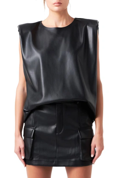 Shop Grey Lab Padded Shoulder Blouson Top In Black