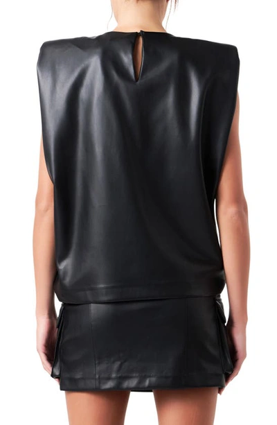 Grey Lab Women's Shoulder Padded Leather Top In Black