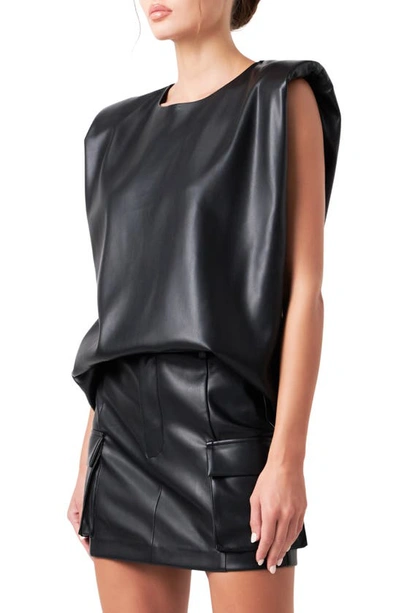 Grey Lab Women's Shoulder Padded Leather Top In Black