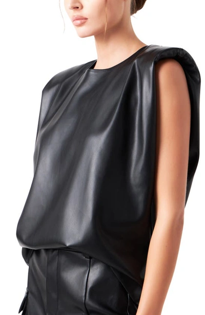 Grey Lab Women's Shoulder Padded Leather Top In Black