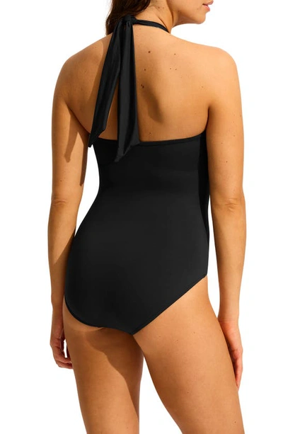 Shop Seafolly Collective Halter One-piece Swimsuit In Black