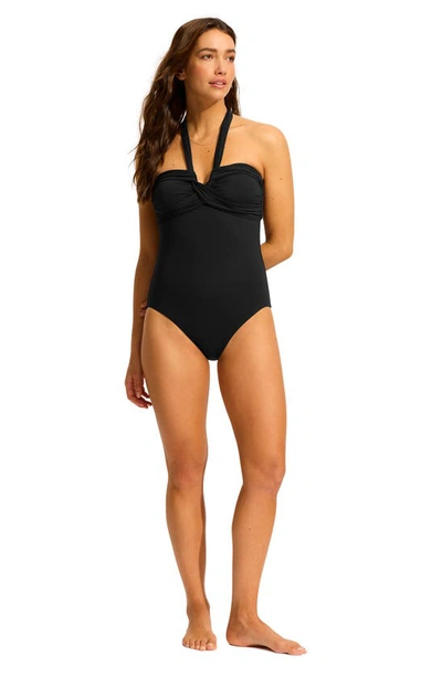 Shop Seafolly Collective Halter One-piece Swimsuit In Black