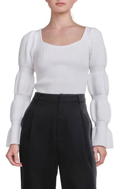 Shop Endless Rose Rib Bubble Sleeve Sweater In White