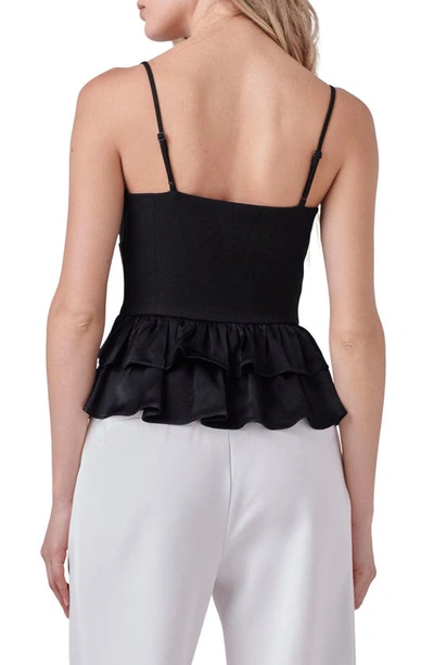 Shop Endless Rose Mixed Media Layered Ruffle Camisole In Black