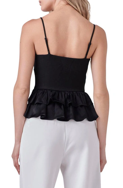 Endless Rose Mixed Media Layered Ruffle Camisole In Black