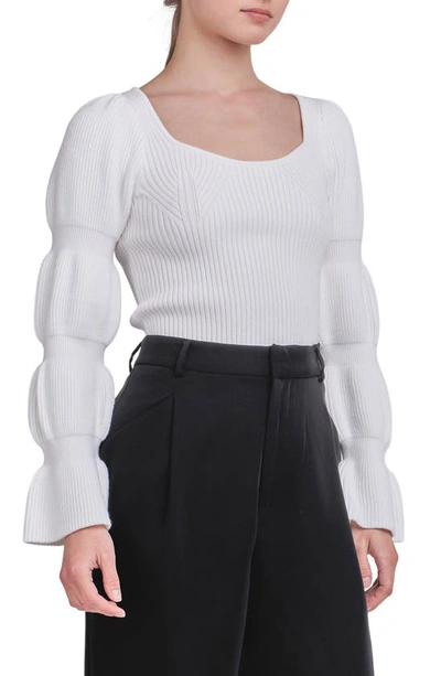 Shop Endless Rose Rib Bubble Sleeve Sweater In White
