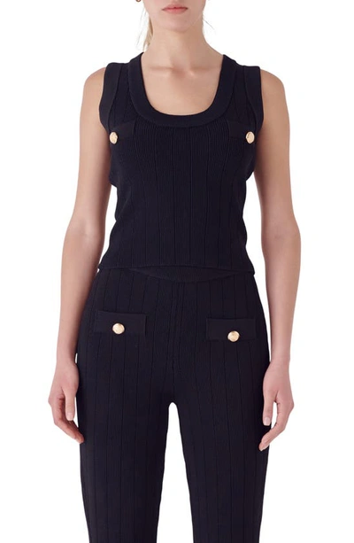 Endless Rose Women's Shank Button Knit Top In Black