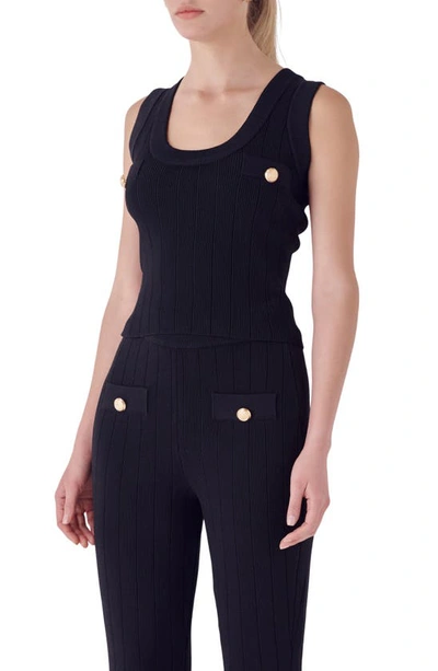 Endless Rose Women's Shank Button Knit Top In Black