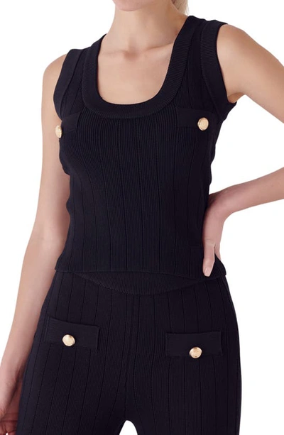 Endless Rose Women's Shank Button Knit Top In Black