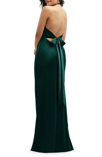 Shop After Six Plunge Neck Charmeuse Halter Gown In Evergreen