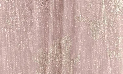 After Six Ruffle Off The Shoulder Metallic Column Gown In Pink Gold