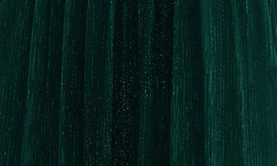 After Six Ruffle Off The Shoulder Metallic Column Gown In Evergreen Metallic