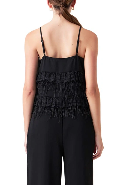 Endless Rose Women's Lace & Feather Trim Tank Top In Black