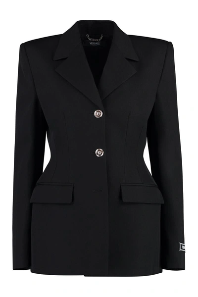 Shop Versace Wool Single-breasted Blazer In Black