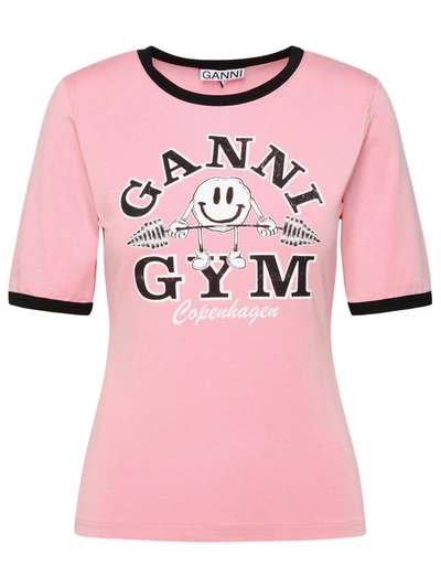 Shop Ganni 'gym' Pink Lyocell Blend T-shirt