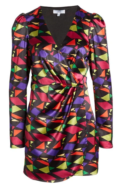 Shop Area Stars Geometric Print Long Sleeve Wrap Front Dress In Multi