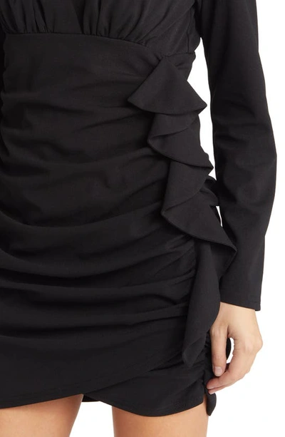 Shop Area Stars Ruched Long Sleeve Mini Dress In Black