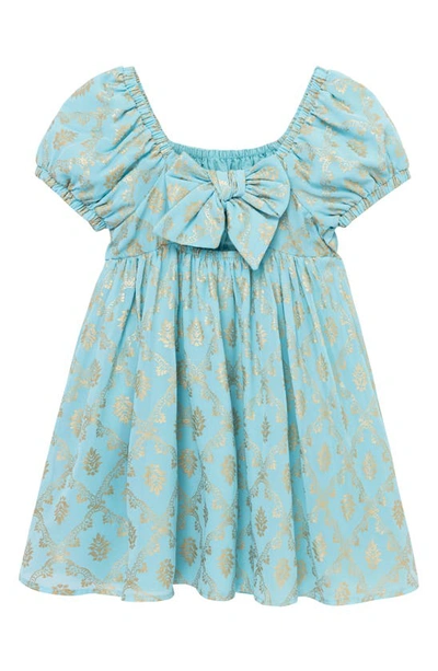 Shop Peek Aren't You Curious Kids' Foil Print Back Cutout Babydoll Dress In Blue