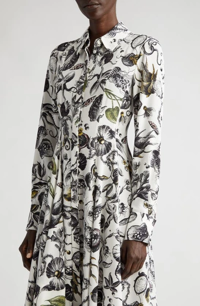 Shop Jason Wu Collection Marine Print Long Sleeve Asymmetric Hem Silk Shirtdress In Chalk Multi