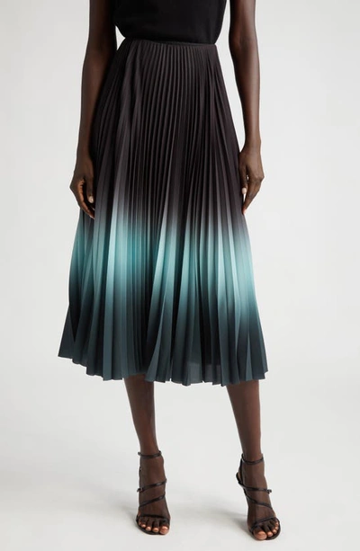 Jason Wu Collection Dip Dye Pleated Skirt In Black/ Skyblue/ Seagre