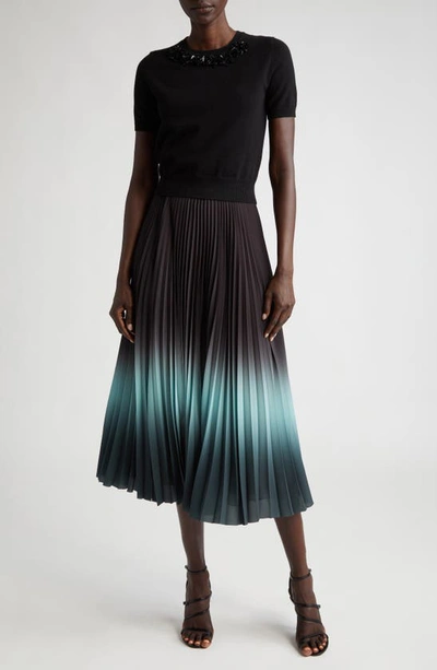 Jason Wu Collection Dip Dye Pleated Skirt In Black/ Skyblue/ Seagre