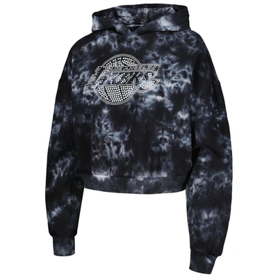 Shop The Wild Collective Black Los Angeles Lakers Tie-dye Cropped Pullover Hoodie