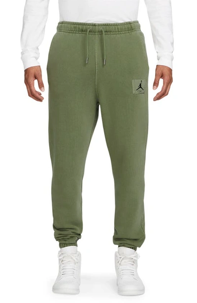 Shop Jordan Flight Essentials Washed Cotton Fleece Sweatpants In Sky J Light Olive