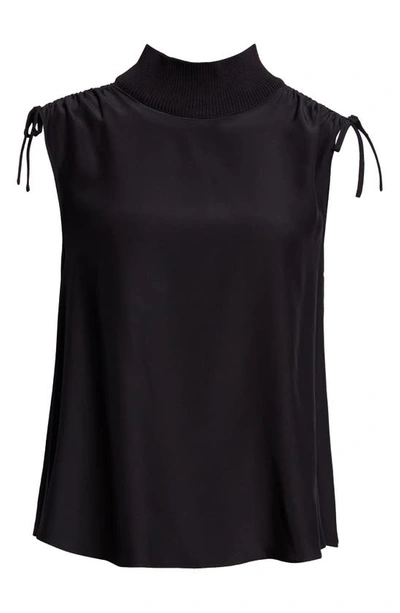 Shop Cinq À Sept Liam Rib Mock Neck Sleeveless Silk Top In Black